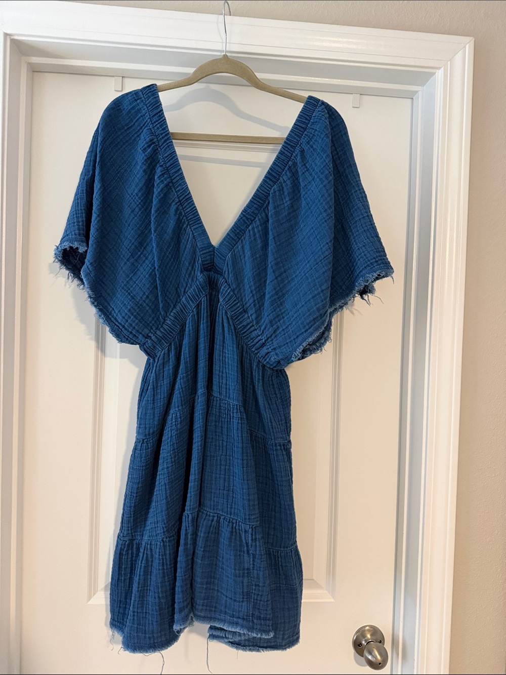 aerie Navy Blue V-Neck Tiered Gauze Mini Dress